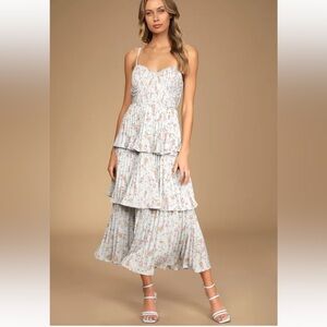 Lulu's Light Blue Floral Tiered Maxi Dress with Spaghetti Straps